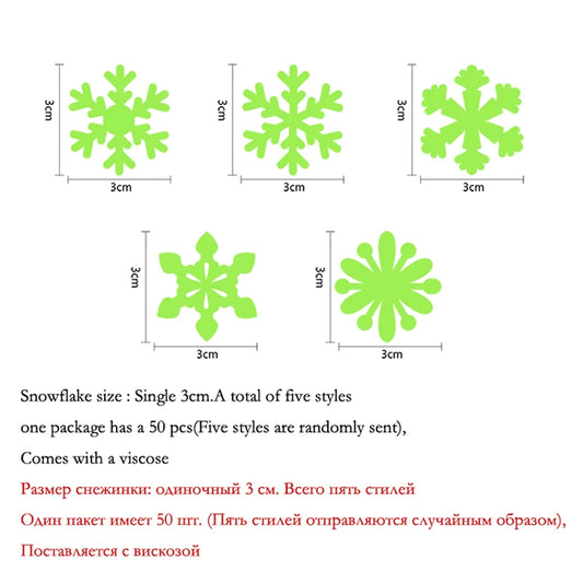 50pcs Glow Snowflake Wall Stickers – Luminous Christmas & Kids Room Decor Decals - SQN station By 22GM-style