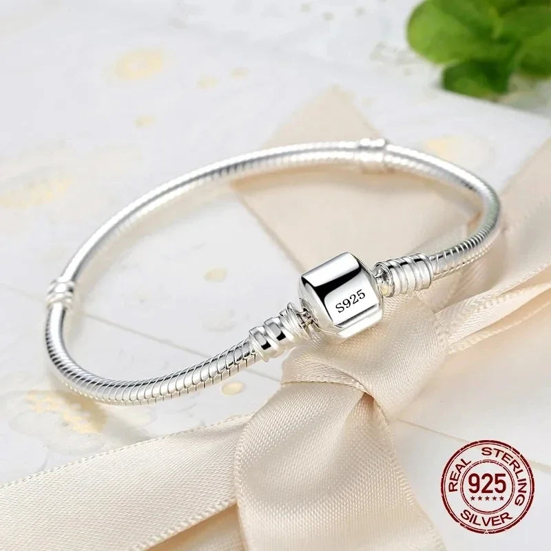 925 Sterling Silver Snake Chain Charm Bracelet – Smooth Handmade Fine Jewelry - SQN station By 22GM-style
