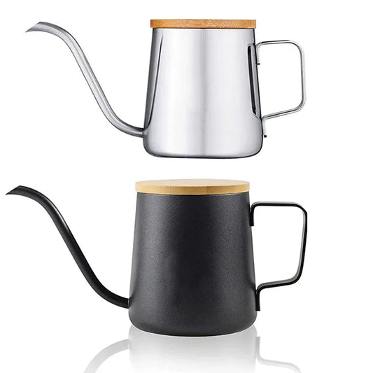 Stainless Steel Drip Kettle – 250ml/350ml Gooseneck Coffee & Tea Pot with Bamboo Lid for Pour Over