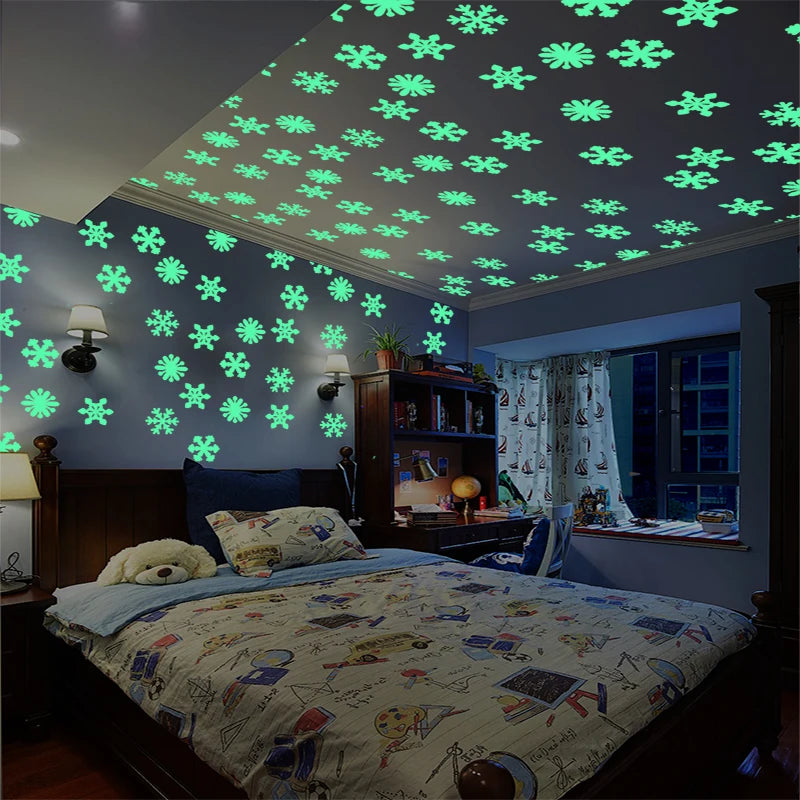 50pcs Glow Snowflake Wall Stickers – Luminous Christmas & Kids Room Decor Decals - SQN station By 22GM-style