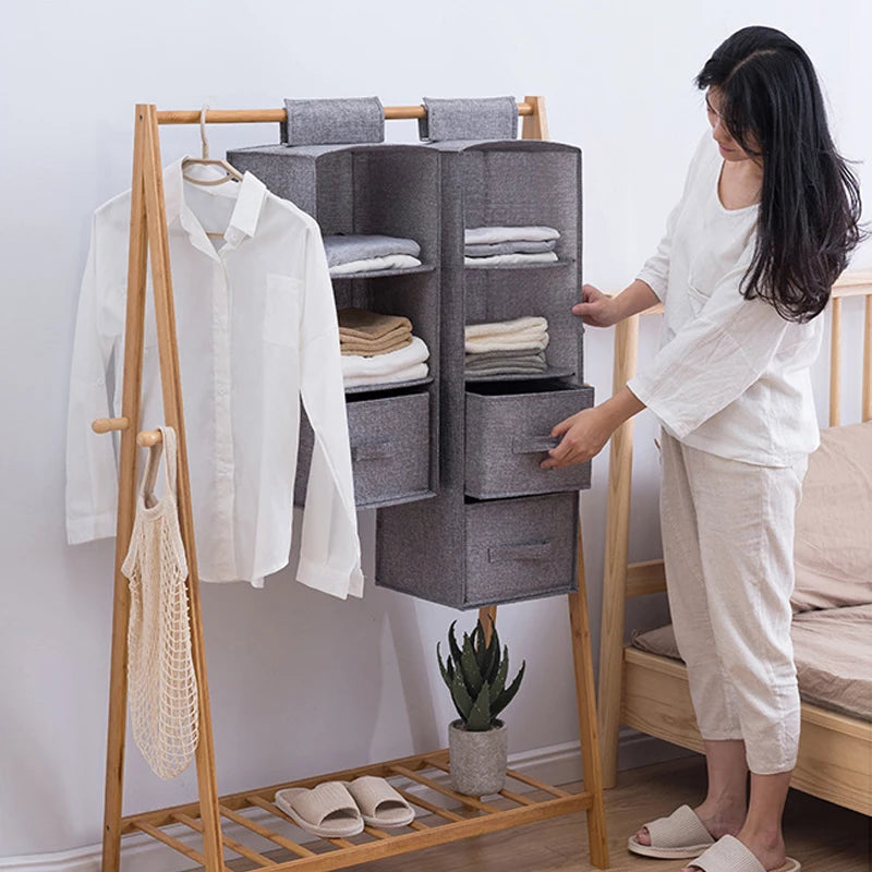 Cotton Linen Hanging Storage Organizer – Drawer Style Wardrobe Hanging Bag - SQN station By 22GM-style