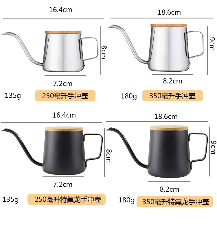 Stainless Steel Drip Kettle – 250ml/350ml Gooseneck Coffee & Tea Pot with Bamboo Lid for Pour Over - SQN station By 22GM-style
