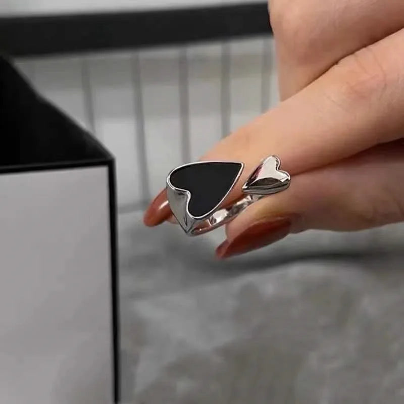 Two-Color Black Heart Open Ring – Minimalist Punk Style Fashion Jewelry for Women - SQN station By 22GM-style