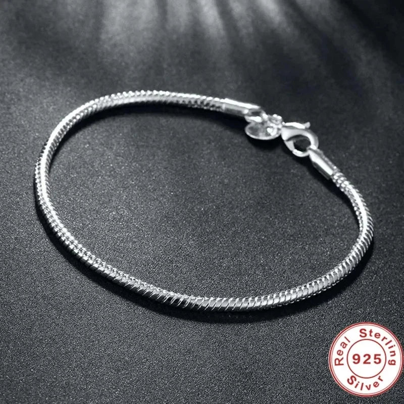 925 Sterling Silver Snake Chain Charm Bracelet – Smooth Handmade Fine Jewelry - SQN station By 22GM-style