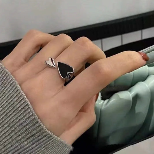 Two-Color Black Heart Open Ring – Minimalist Punk Style Fashion Jewelry for Women - SQN station By 22GM-style