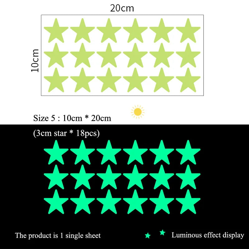Glow in the Dark Star Wall Stickers – Luminous Kids Room & Bedroom Decoration - SQN station By 22GM-style
