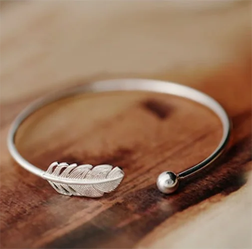 925 Sterling Silver Angel Feather Arm Cuff – Lucky Designer Bracelet for Women - SQN station By 22GM-style