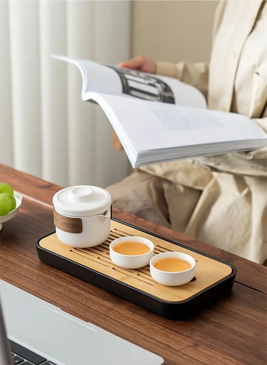Vintage Ceramic Kung Fu Tea Set – Portable Chinese Teaware with One Pot & Two Cups, Ideal for Travel & Gift - SQN station By 22GM-style