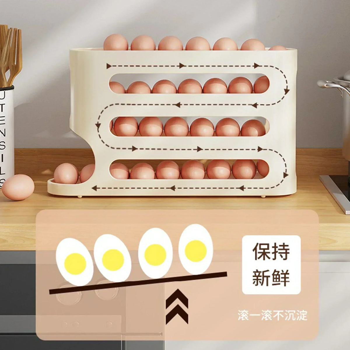 4 Layer Sliding Egg Storage Box – Automatic Rolling Refrigerator Egg Organizer - SQN station By 22GM-style