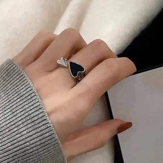 Two-Color Black Heart Open Ring – Minimalist Punk Style Fashion Jewelry for Women - SQN station By 22GM-style