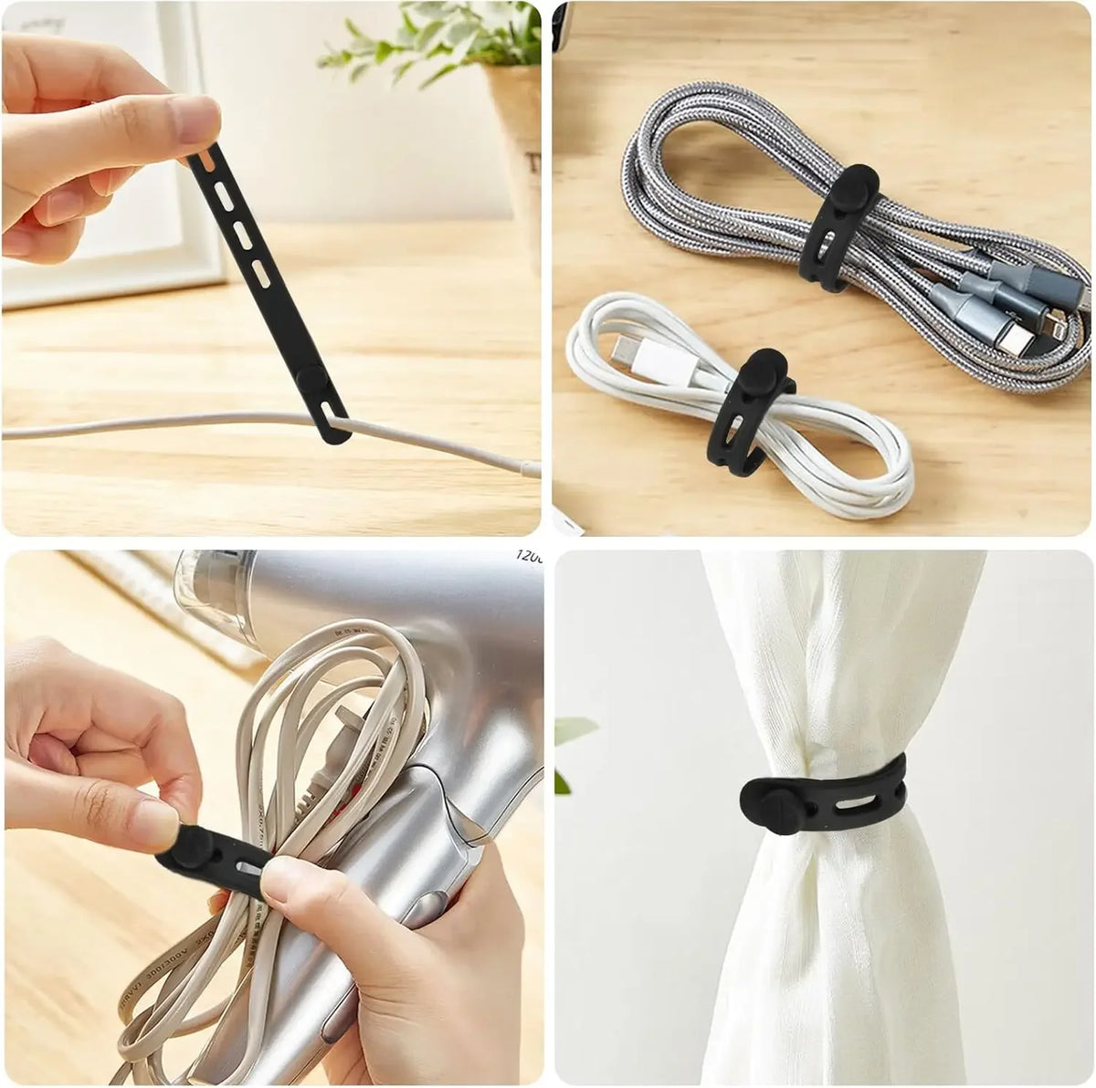 Reusable Silicone Cable Ties – Elastic Adjustable Cord Organizer Straps with Lock Buckle - SQN station By 22GM-style