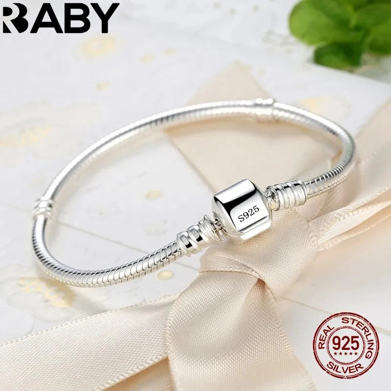 925 Sterling Silver Snake Chain Charm Bracelet – Smooth Handmade Fine Jewelry - SQN station By 22GM-style
