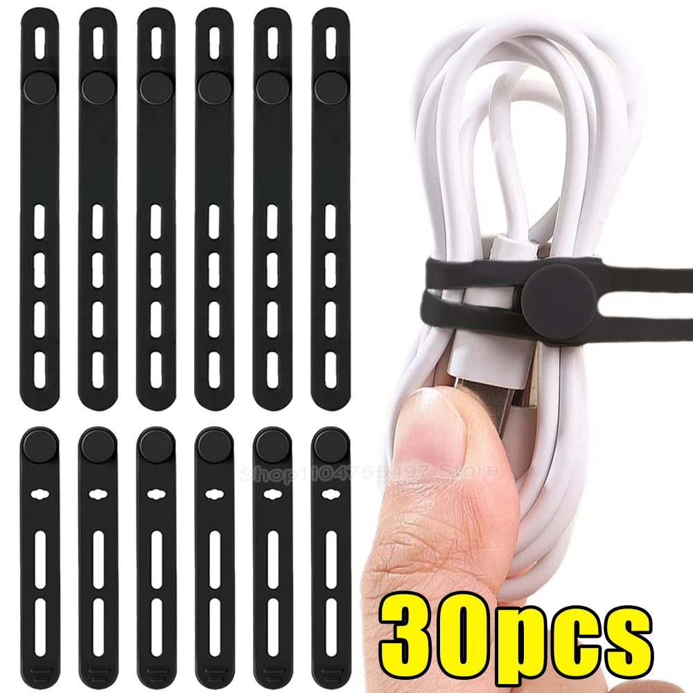 Reusable Silicone Cable Ties – Elastic Adjustable Cord Organizer Straps with Lock Buckle - SQN station By 22GM-style