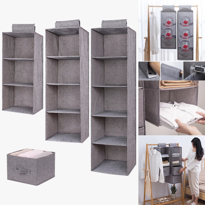 Cotton Linen Hanging Storage Organizer – Drawer Style Wardrobe Hanging Bag - SQN station By 22GM-style