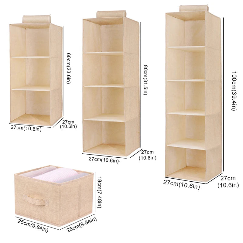 Cotton Linen Hanging Storage Organizer – Drawer Style Wardrobe Hanging Bag - SQN station By 22GM-style