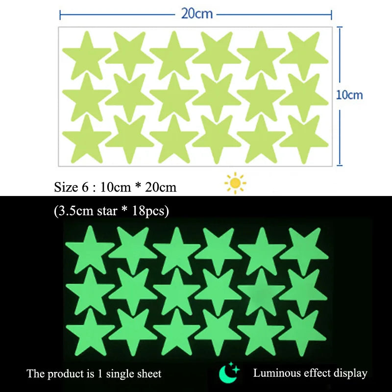 Glow in the Dark Star Wall Stickers – Luminous Kids Room & Bedroom Decoration - SQN station By 22GM-style