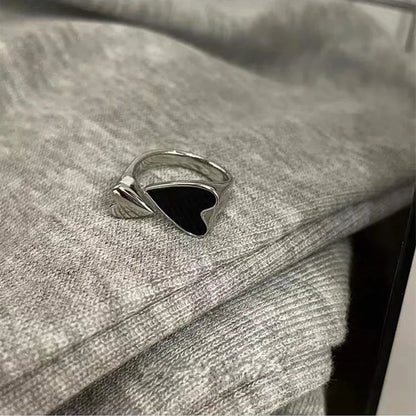 Two-Color Black Heart Open Ring – Minimalist Punk Style Fashion Jewelry for Women - SQN station By 22GM-style