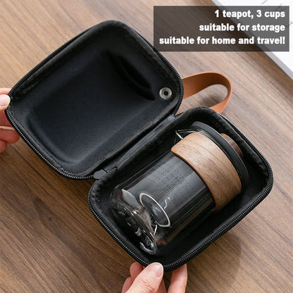 4pcs Kuai Ke Cup Travel Tea Set Carrying Bag Kung Fu Tea Cup Glass 1 Pot 3 Ceramic Cup Outdoor Teapot Small Set Cup Set - SQN station