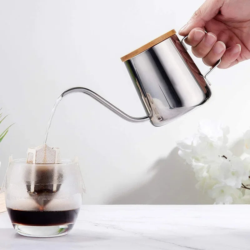 Stainless Steel Drip Kettle – 250ml/350ml Gooseneck Coffee & Tea Pot with Bamboo Lid for Pour Over - SQN station By 22GM-style