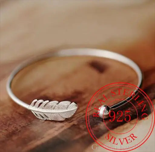 925 Sterling Silver Angel Feather Arm Cuff – Lucky Designer Bracelet for Women - SQN station By 22GM-style